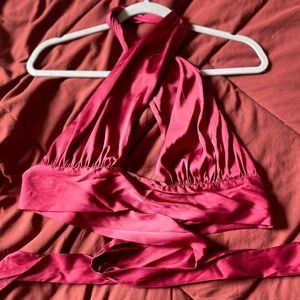 Red Silk Wrap Top